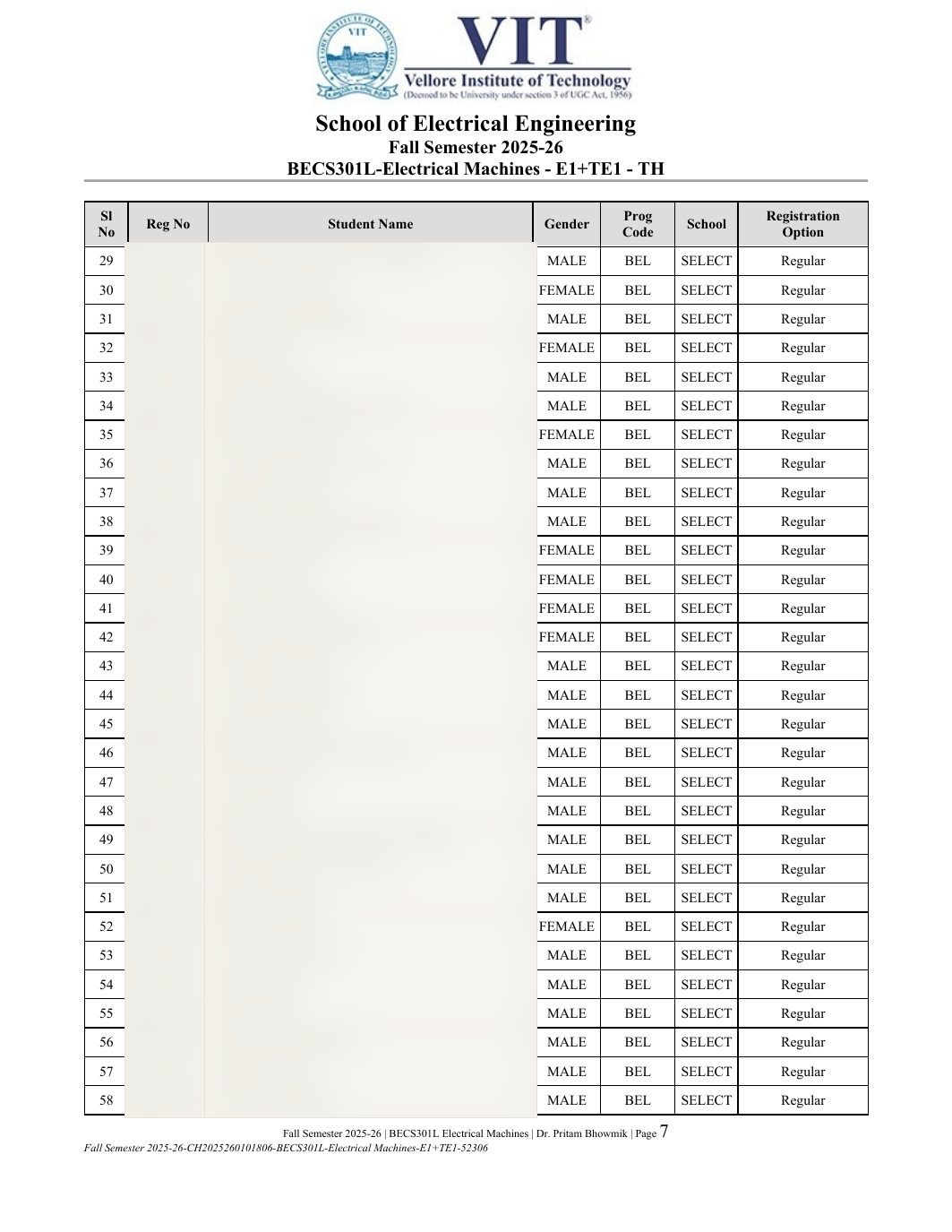 BECS301L Electrical Machines Course File Fall 2025-26 page 7