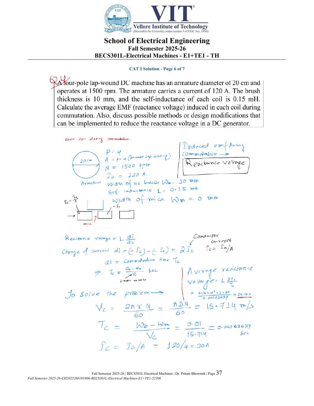 BECS301L Electrical Machines Course File Fall 2025-26 page 37