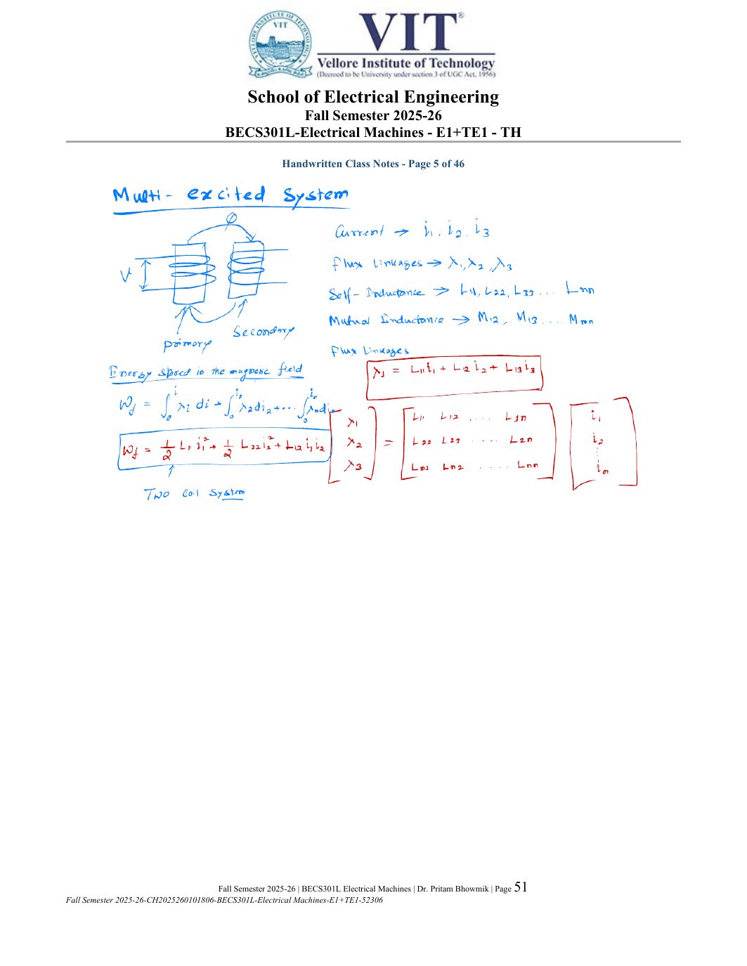 BECS301L Electrical Machines Course File Fall 2025-26 page 51