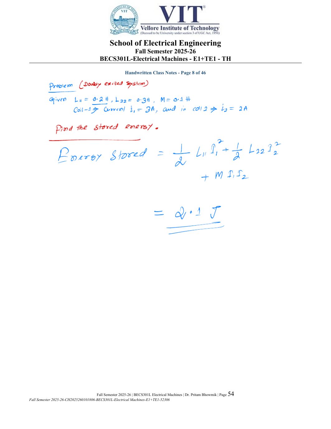 BECS301L Electrical Machines Course File Fall 2025-26 page 54