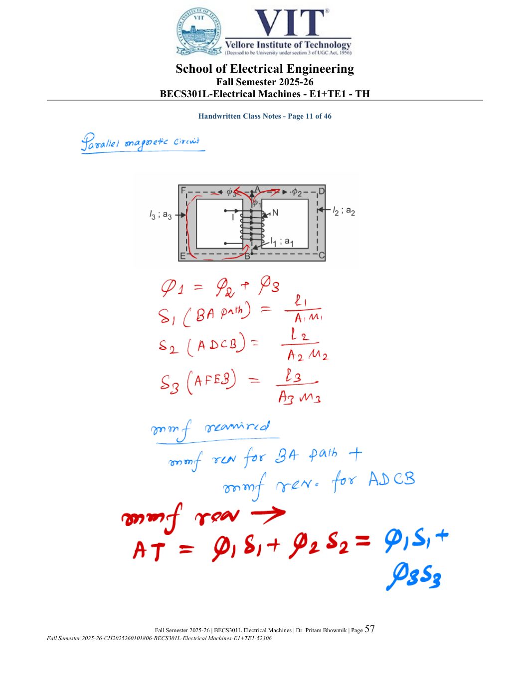 BECS301L Electrical Machines Course File Fall 2025-26 page 57