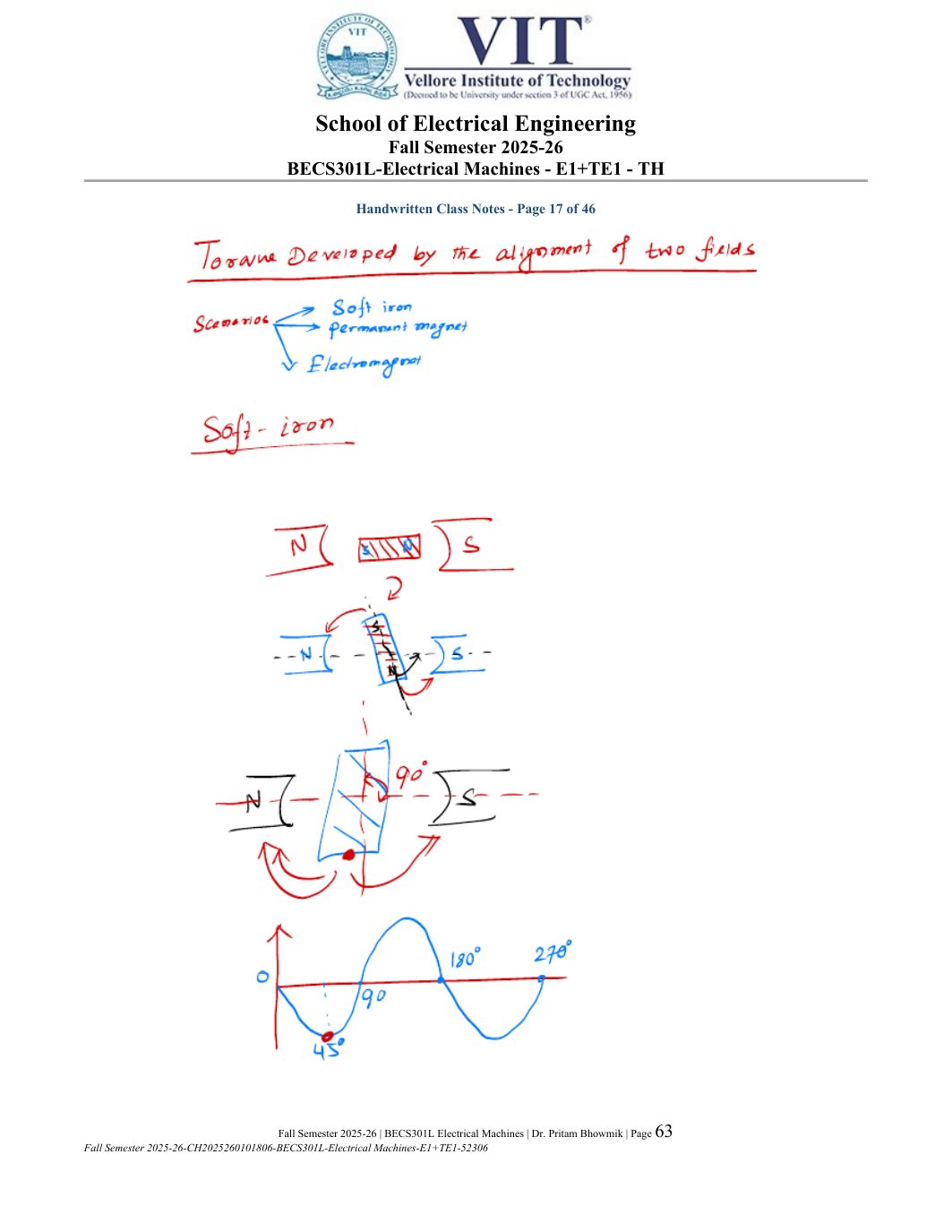 BECS301L Electrical Machines Course File Fall 2025-26 page 63