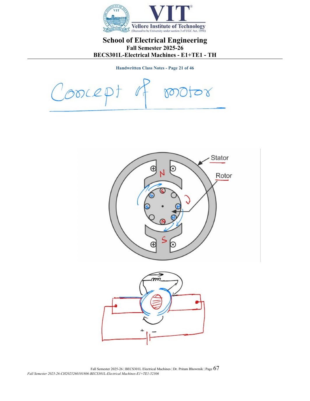 BECS301L Electrical Machines Course File Fall 2025-26 page 67