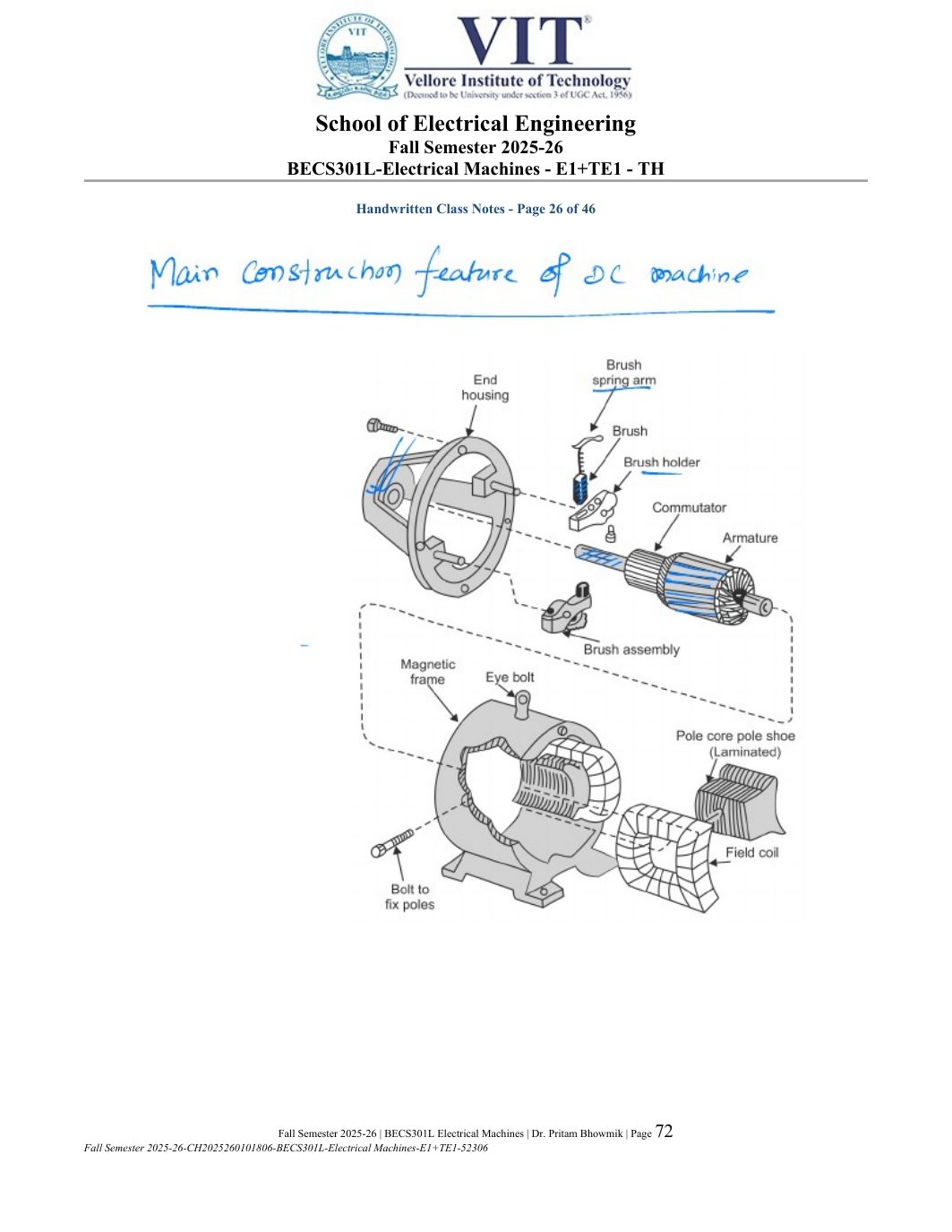 BECS301L Electrical Machines Course File Fall 2025-26 page 72