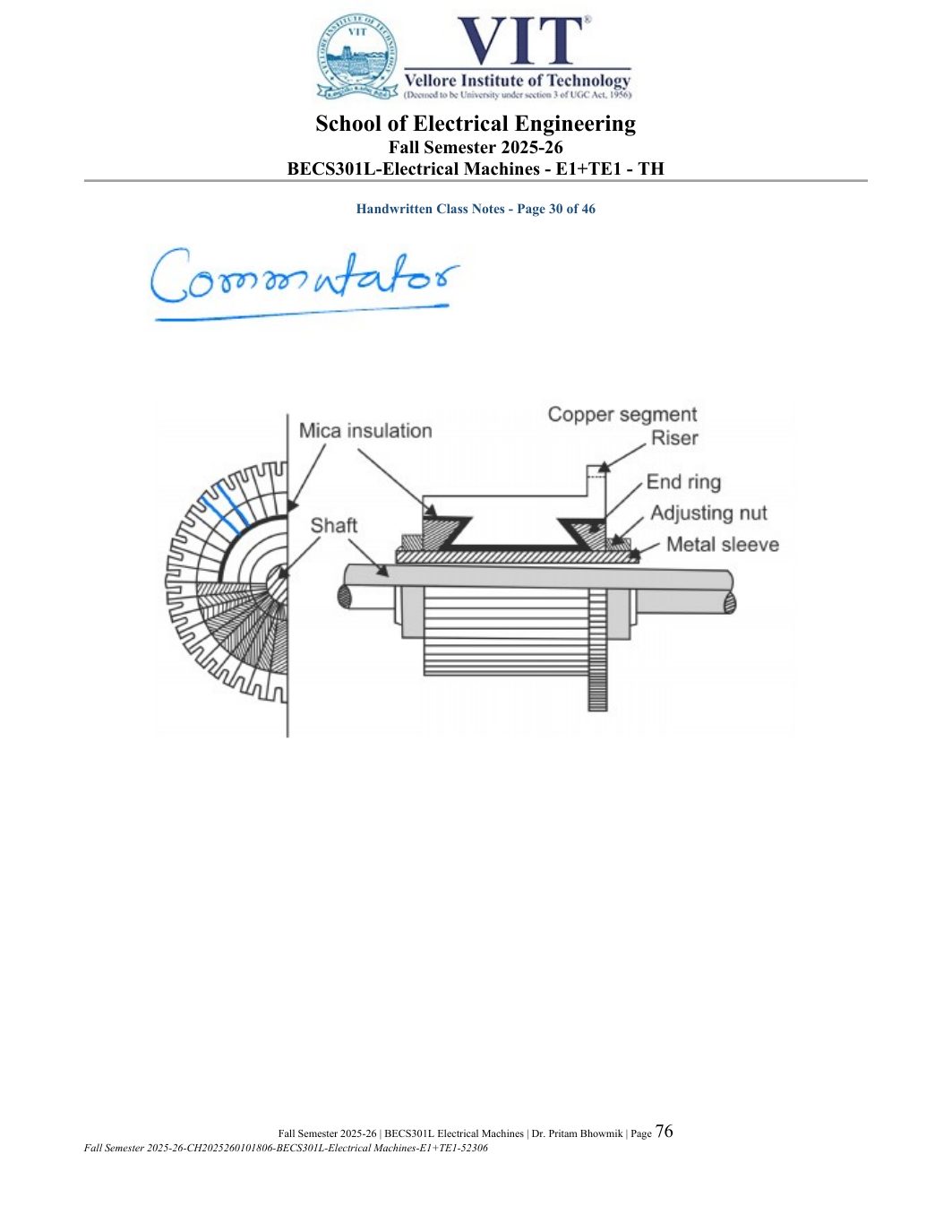 BECS301L Electrical Machines Course File Fall 2025-26 page 76