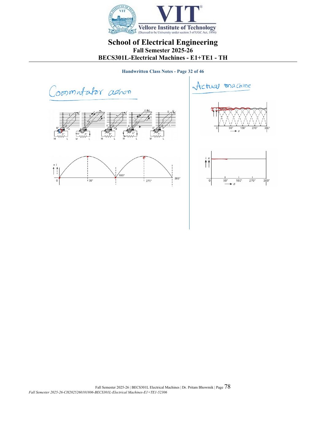 BECS301L Electrical Machines Course File Fall 2025-26 page 78