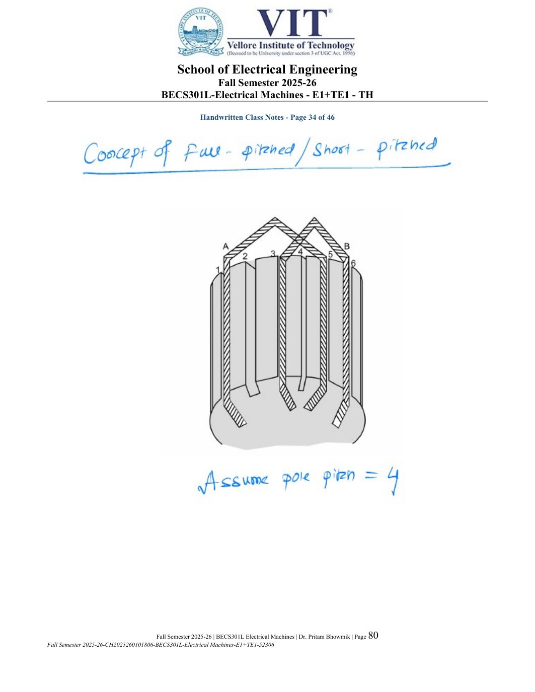 BECS301L Electrical Machines Course File Fall 2025-26 page 80