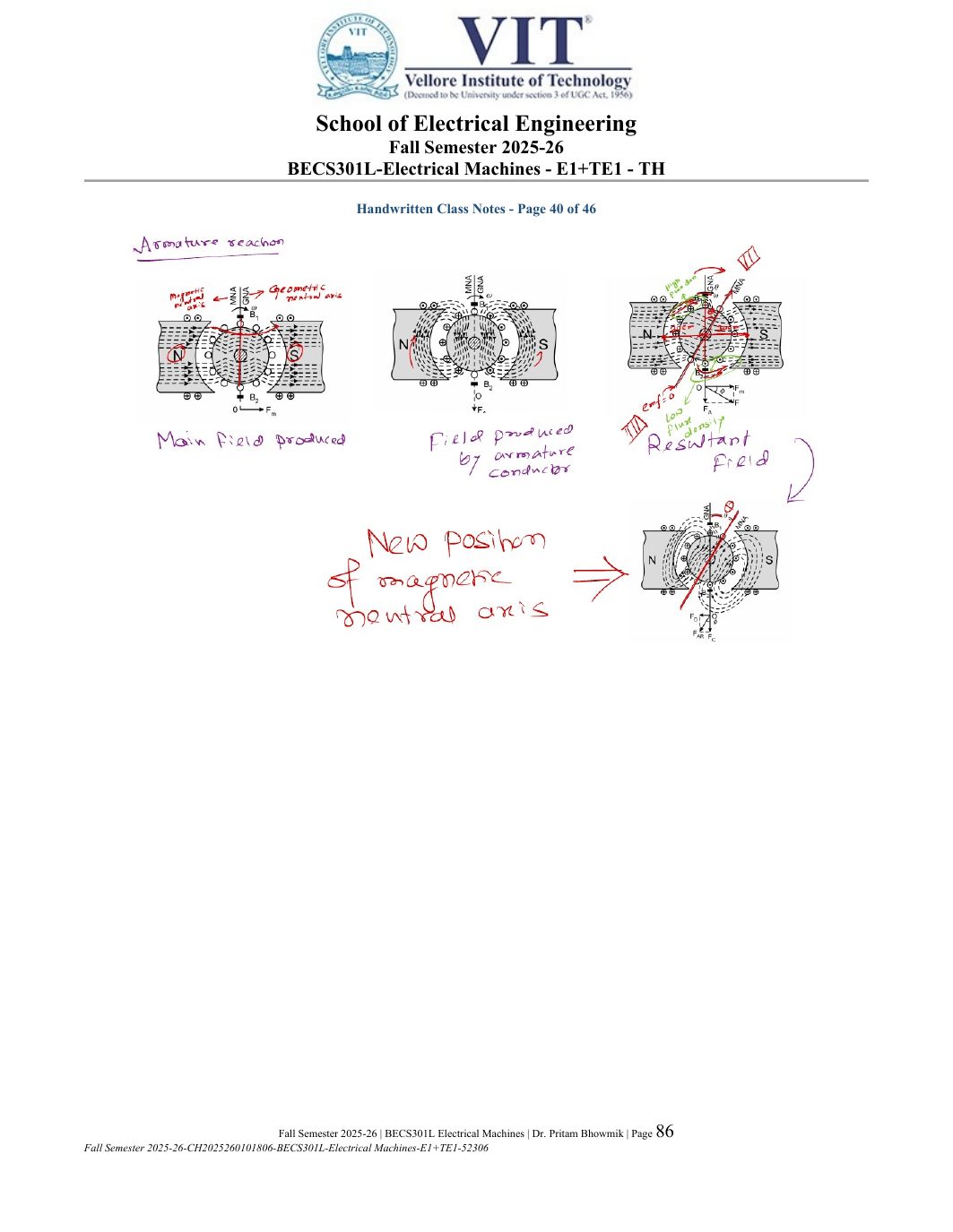 BECS301L Electrical Machines Course File Fall 2025-26 page 86