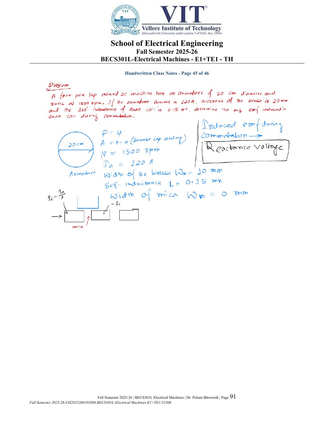 BECS301L Electrical Machines Course File Fall 2025-26 page 91