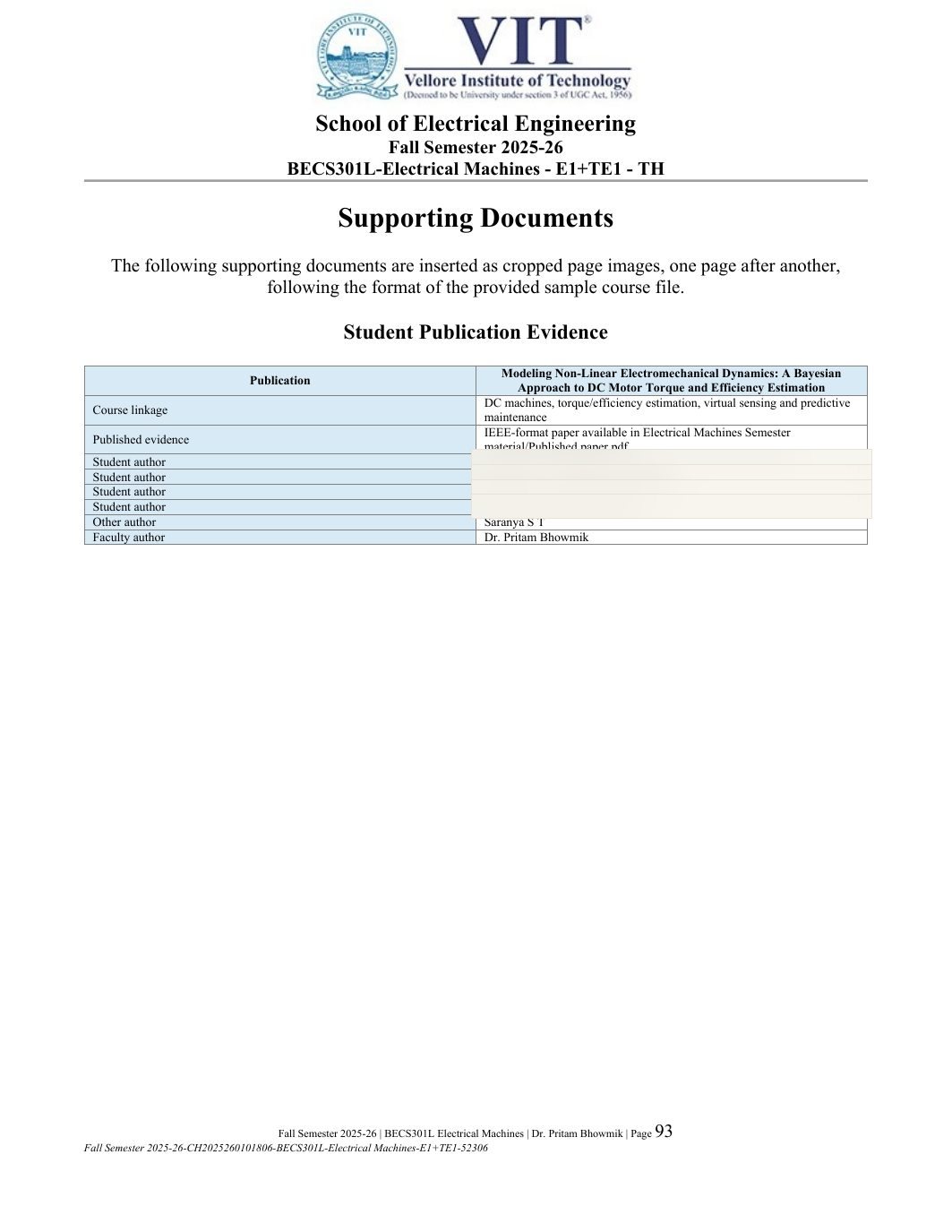 BECS301L Electrical Machines Course File Fall 2025-26 page 93
